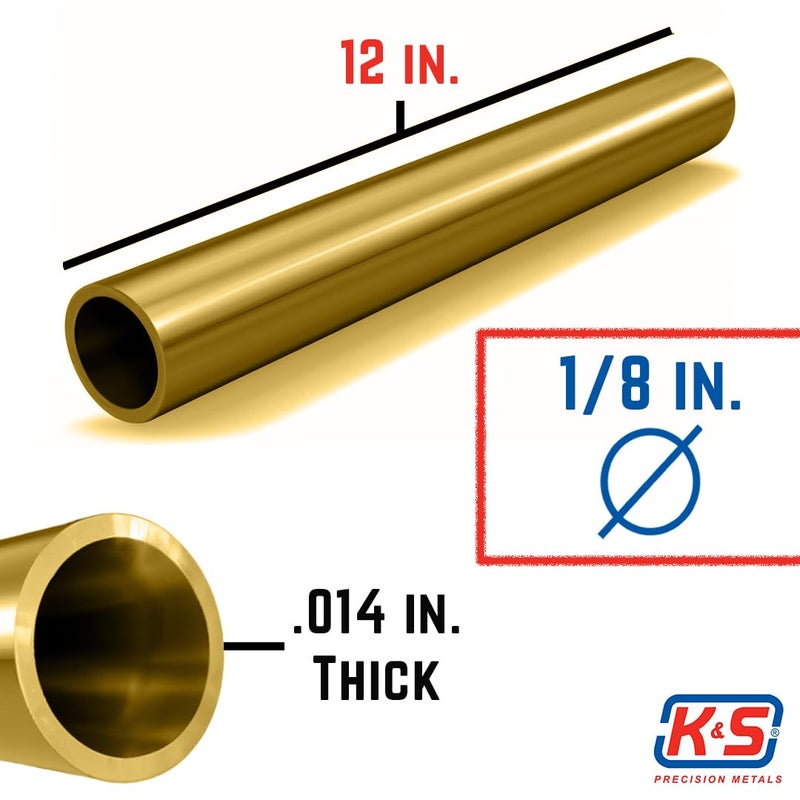 K & S Precision Metals K&S Precision Metals Round Brass Tube 8127 - 1/8" OD x 0.014" Wall x 12" Long - DIY Crafts, Plumbing, HVAC, Modeling, Made in USA - 1 Tube - Image 3